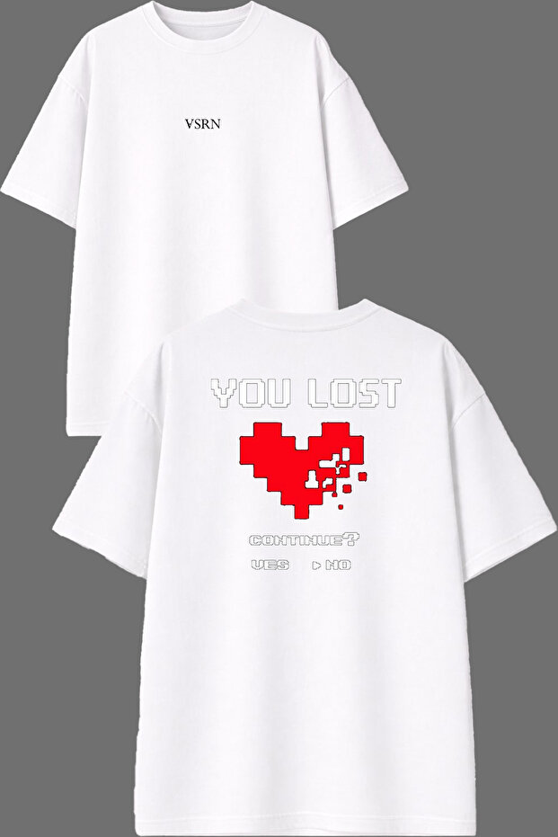 You Lost Design Front and Back Printed White Oversize T-Shirt