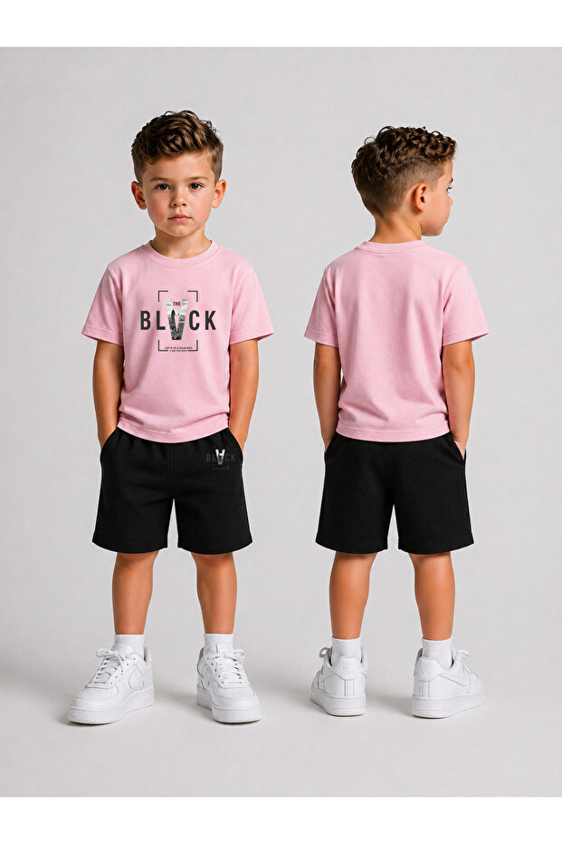 Boy's T-Shirt and Shorts Set Printed Summer Cotton Comfortable Fit Combination