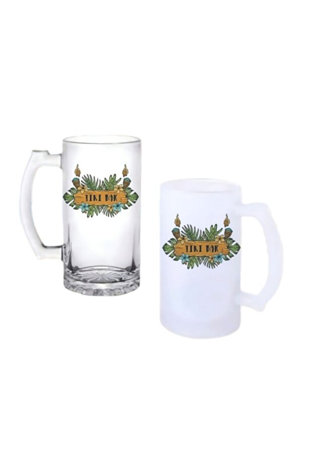 Tiki Bar Beer Glass with Handle, Frosted or Clear Option 0230
