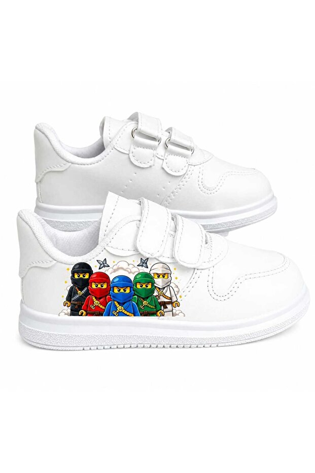Fighter Character Printed White Tape Children's Sports Shoes Sneaker