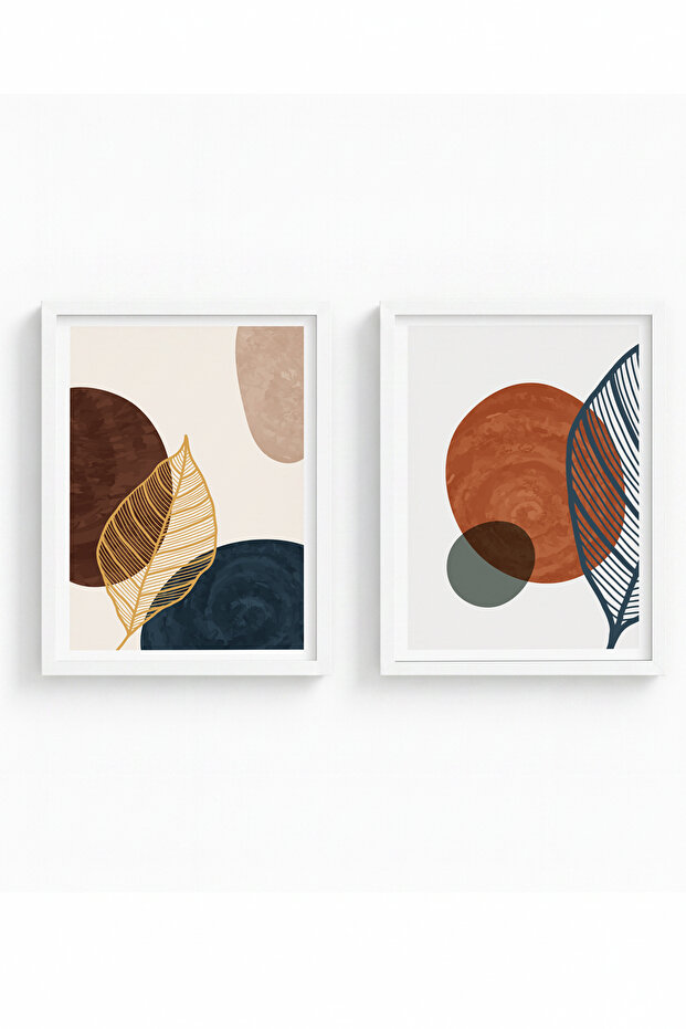 White Wooden Framed 2 Piece Set Painting Huhu46 - Double Painting Set White Frame
