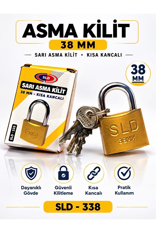 38 mm Padlock Yellow Color Durable Security Lock Metal Body
