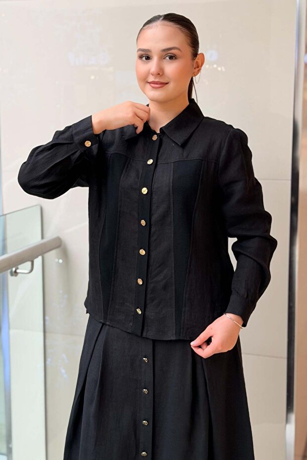 Missdalida Buttoned Front Short Linen Ceten