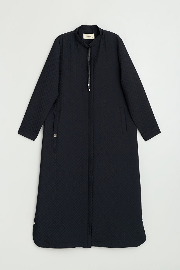 Plus Size Thin Quilted Overcoat - Black - 1