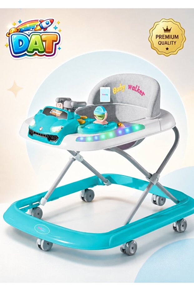Baby Walker Turquoise with Activity Tray, Removable Canopy & Wheels for 6-18 Months