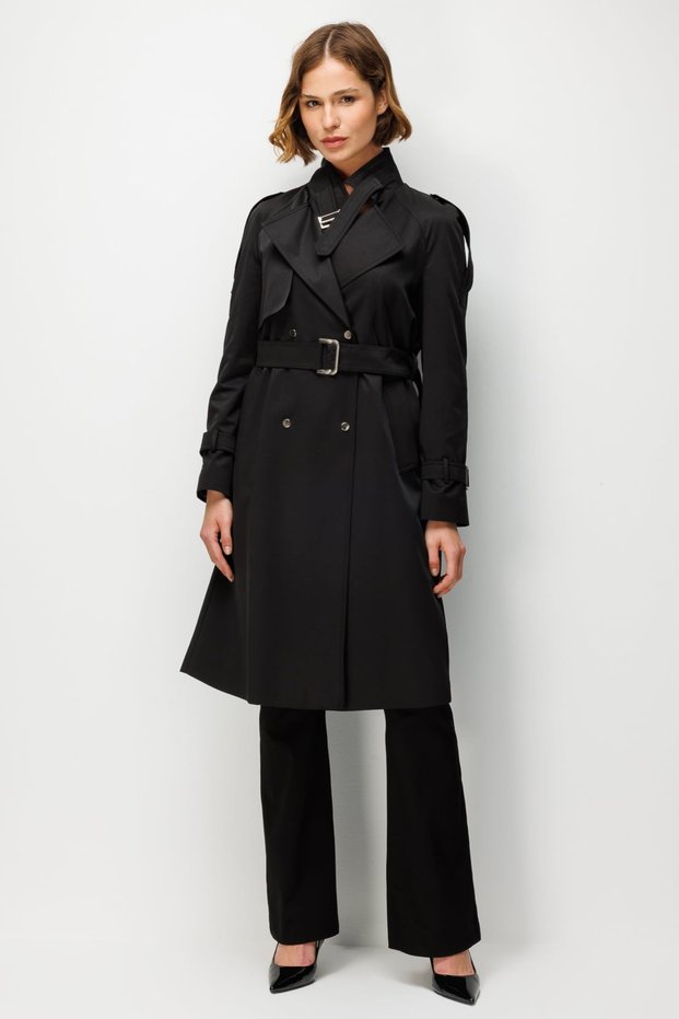 Belted Trench Coat with Shoulder Epaulettes