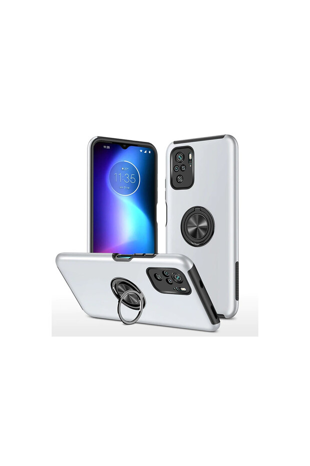 غطاء متوافق مع هاتف Poco F3 مع حلقة Elite - فضي