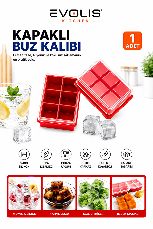 1 Piece 6-Compartment Large Size Silicone Ice Tray with Lid Silicone Square Ice Tray Cocktail Presentation Ice Tray Stocking Water Storage Tray Ice Tray