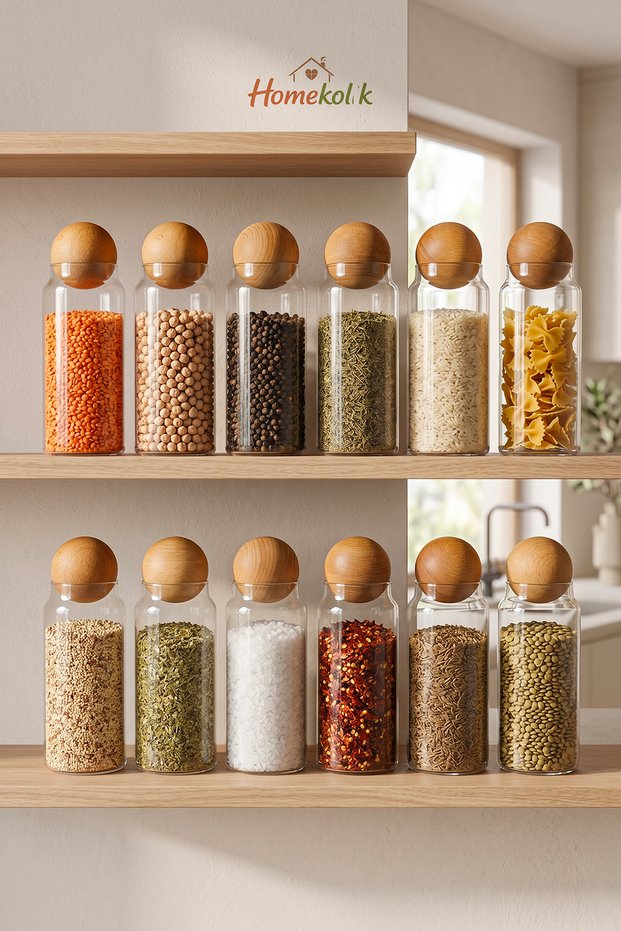 Set of 12 Glass Jars with Wooden Cork Lids 1300 ml | Glass Storage Container Legume Food Organizer Large Size