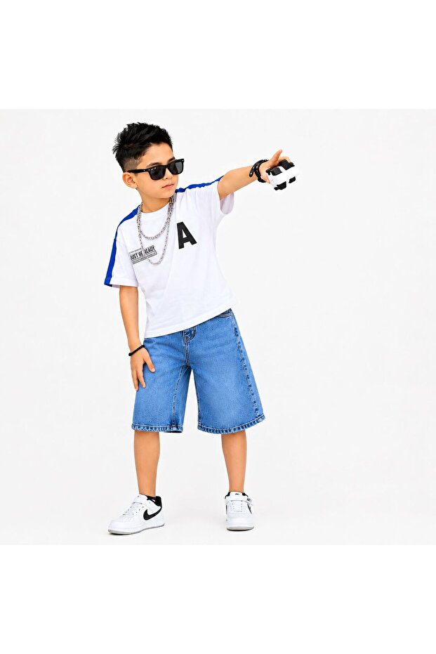 Boy's Printed Denim Shorts Set 5-14 Years