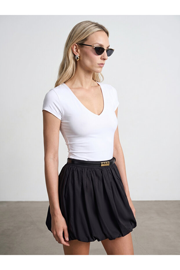 32840 V-Neck Basic T-Shirt-White - 2