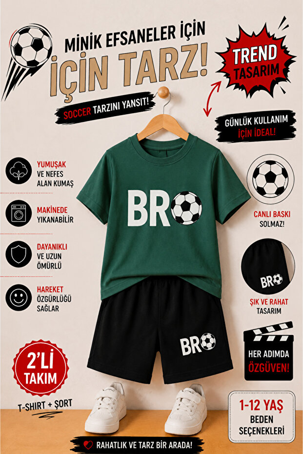 Bro Soccer Mini Legends 2-Piece Kids' Set – Comfortable, Stylish, and Energetic Combination | Trendy Summer Set for Ages 1-12
