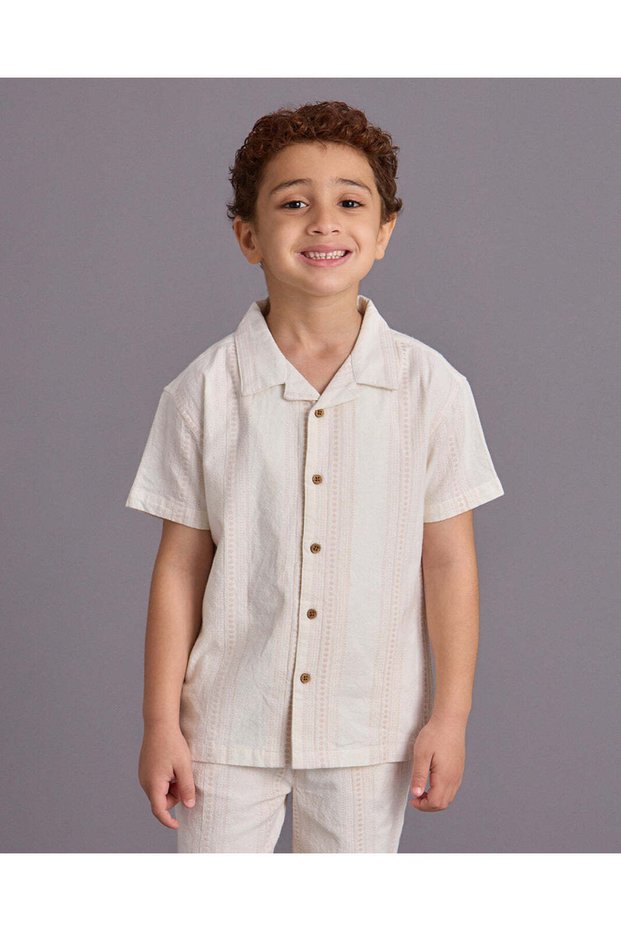 Boys Ivory Jacquard Short Sleeve Shirt