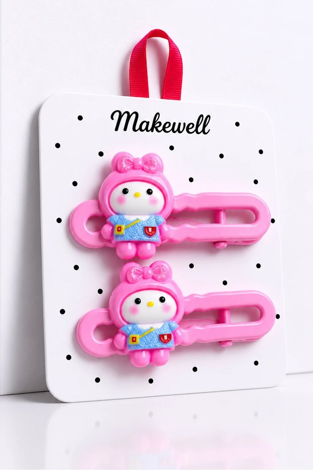 2-Piece Kuromi Hello Kity My Melodi Cinnammaroll Rabbit and Mixed Figure Girls' Snap Hair Clip Set – Pink Large Size Hair Clip