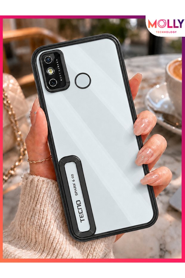 Lou Laser Transparent Silicone Case with Metallic Black Lens Protector for Tecno Spark 6 Go