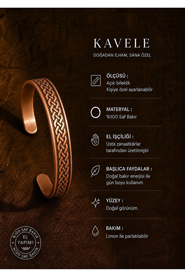 Pure Raw Motif Copper Bracelet-In Gift Box