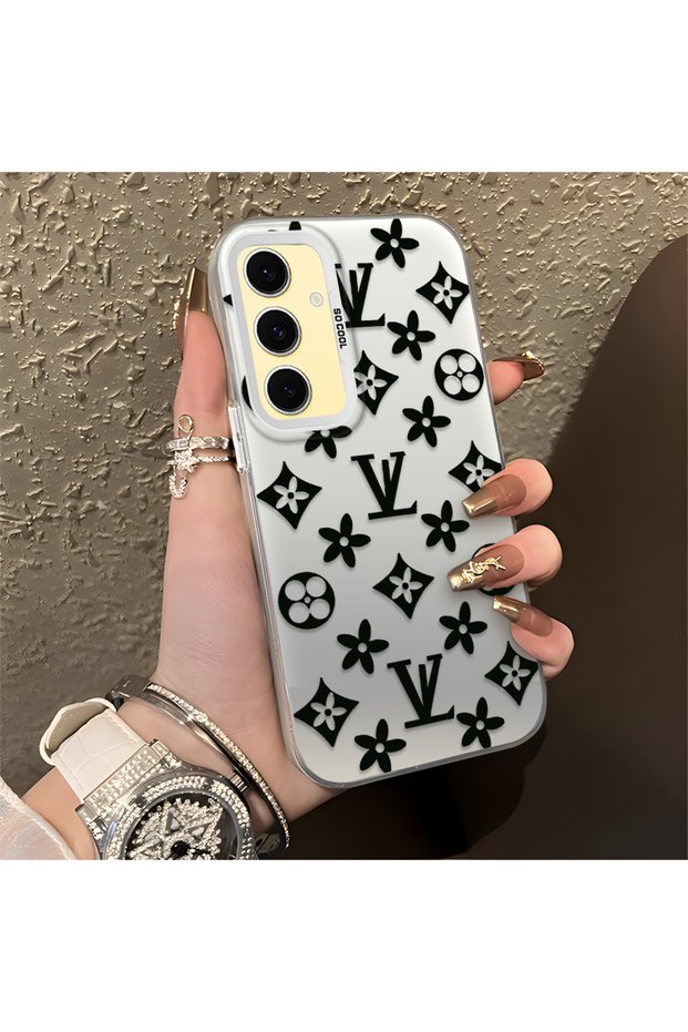 Samsung Galaxy S24 Fe Compatible Silicone Edge Hard Back Case Couple Phone Case Brand Patterned