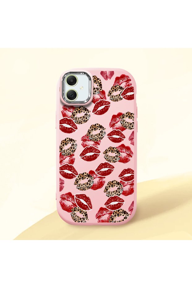 Samsung Galaxy A05 Compatible Case Camera Protector Pink Silicone Couple Phone Case with Kiss Pattern