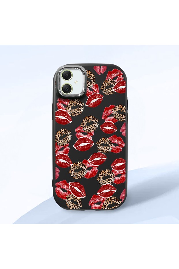 Samsung Galaxy A05 Compatible Case Camera Protector Black Silicone Couple Phone Case with Kiss Pattern