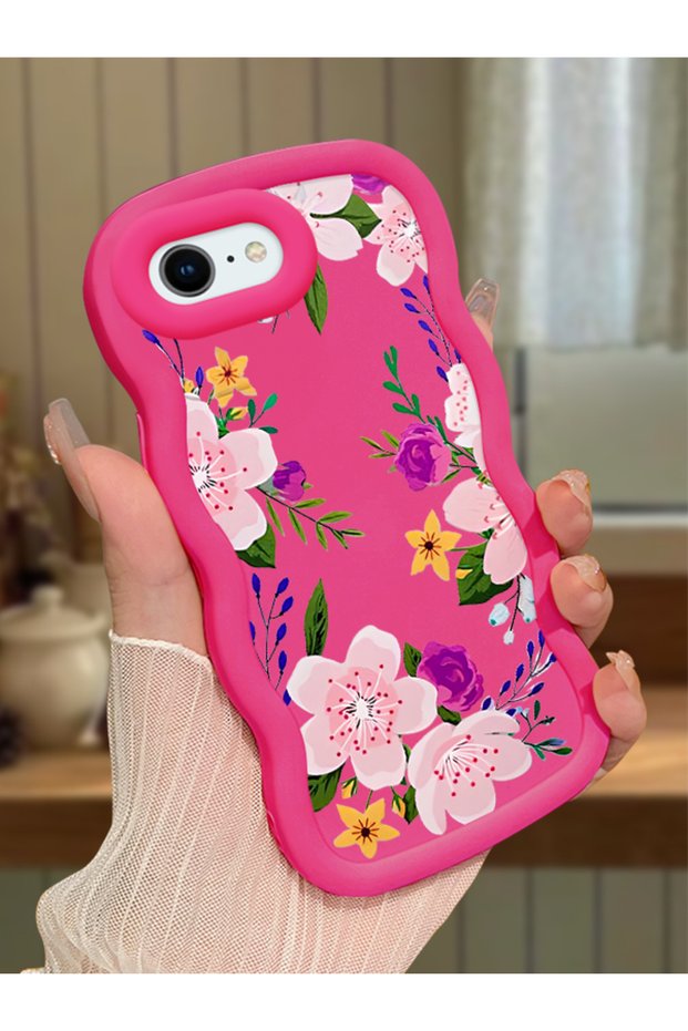 iPhone Se 2020 Compatible Case Camera Protector Red Silicone Couple Phone Case Floral Pattern