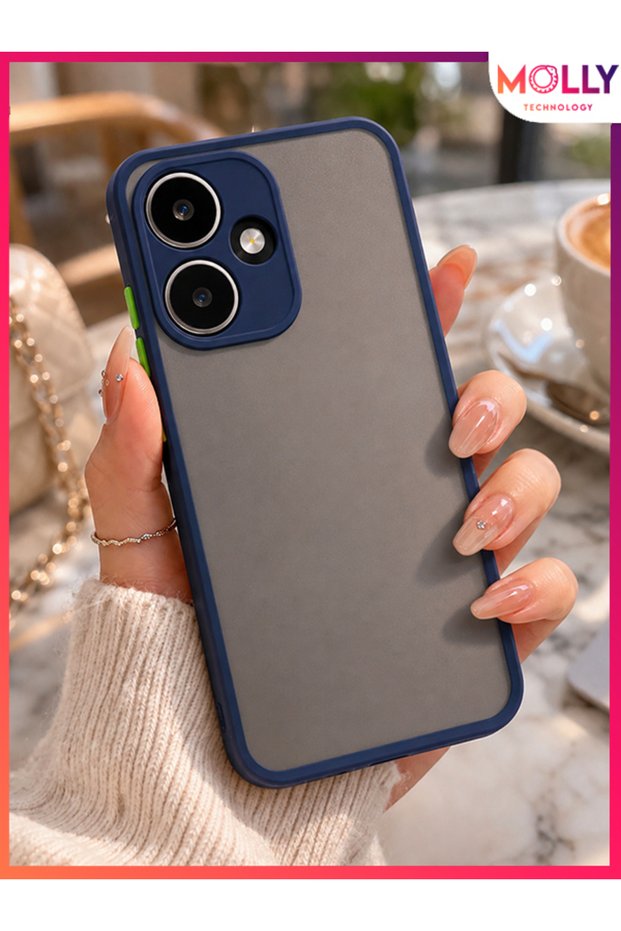Edge-To-Edge Navy Blue Colored Frosted Transparent Silicone Case for Infinix Hot 30İ - Huskarl