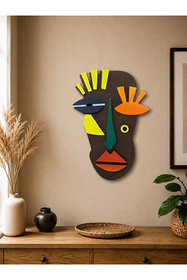 Afrika Maskesi Etnik 6mm Kalın MDF Duvar Tablosu | El Yapımı Sanatsal Dekor | Salon Çalışma Odası - 1