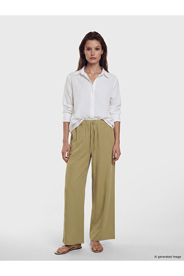 Khaki Women's Trousers with Elastic Waist