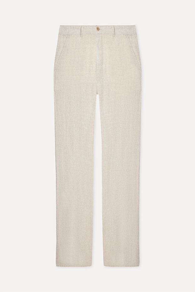 Men's Stone Color Straight Fit Linen Trousers
