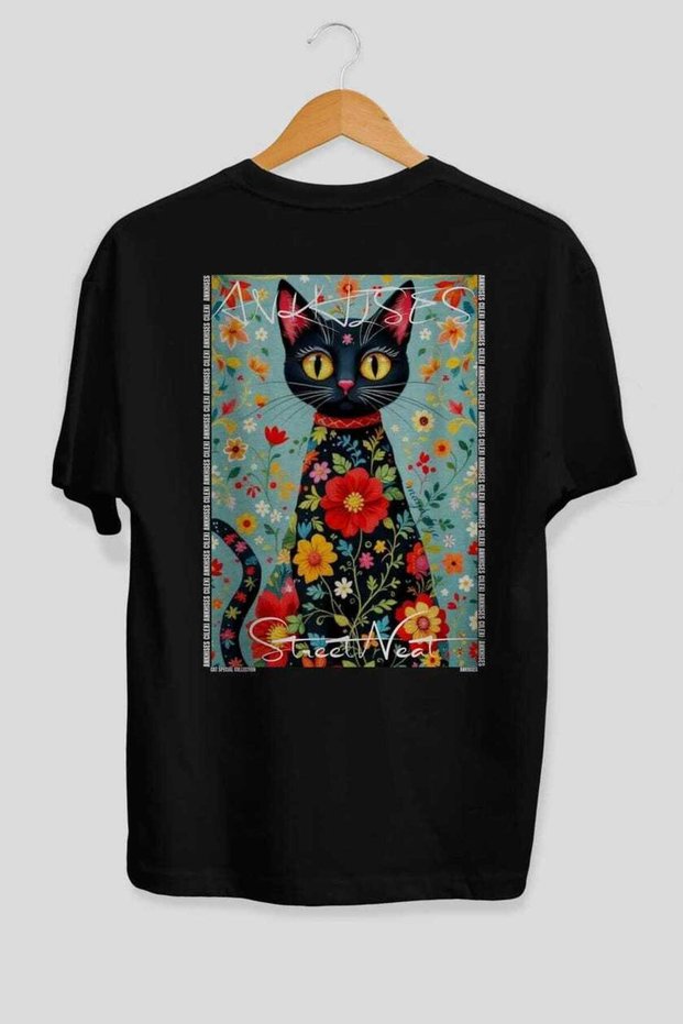 81 Cats for the Sake of Cat Love Printed Black Oversize T-Shirt 100% Cotton Unisex Cat Lover Premium Design