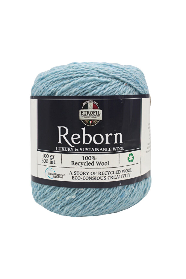 Reborn Knitting Yarn Light Blue 100% Recycled Wool 100g 300m (75391)