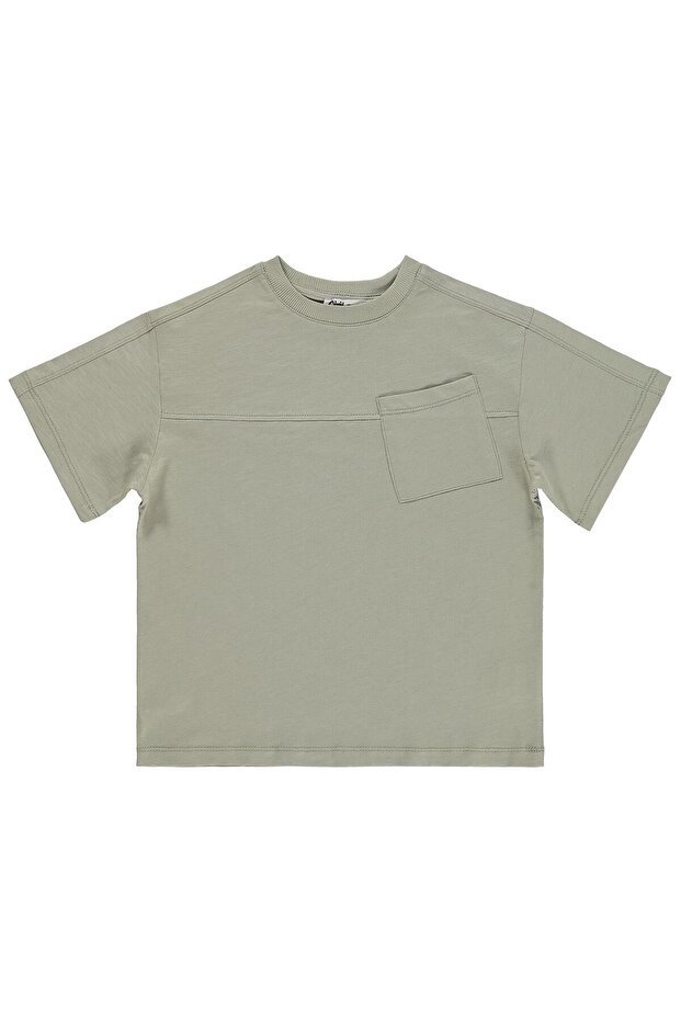 Basic Flamlı T-Shirt for 6-9 Years Old - Gray
