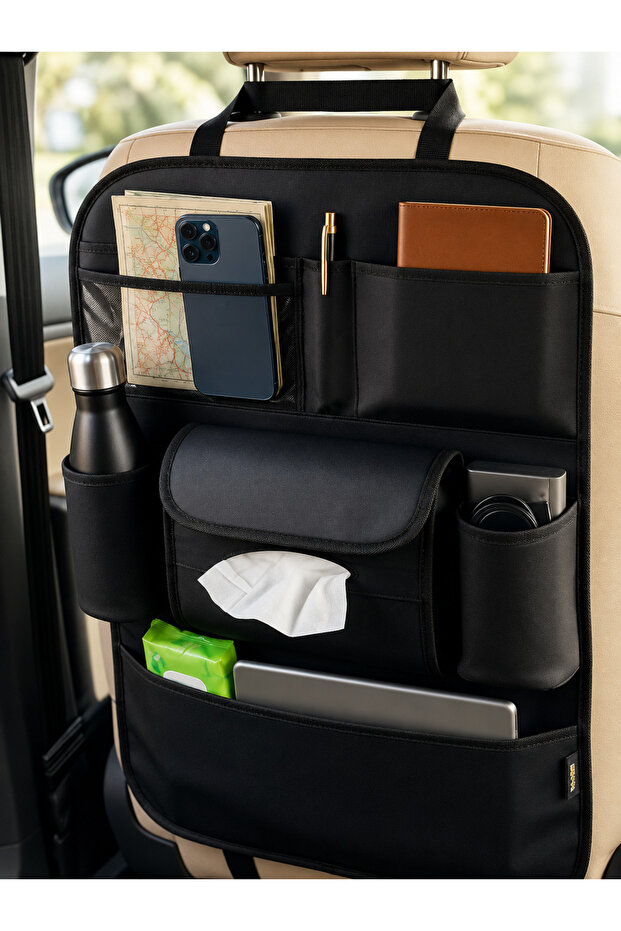 Luxury Leather Black Car Seat Back Organizer, Car Interior Organizer, Auto Seat, Organizer, Seat Back