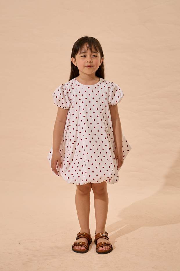 Pleated Polka Dot Balloon Dress Red Polka Dot