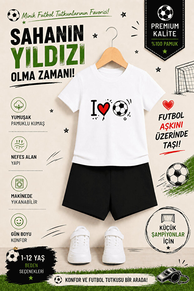 I ❤️ Goal Printed Kids' Set – T-Shirt & Shorts 2-Piece Combination | Trendy Summer Set for Ages 1-12