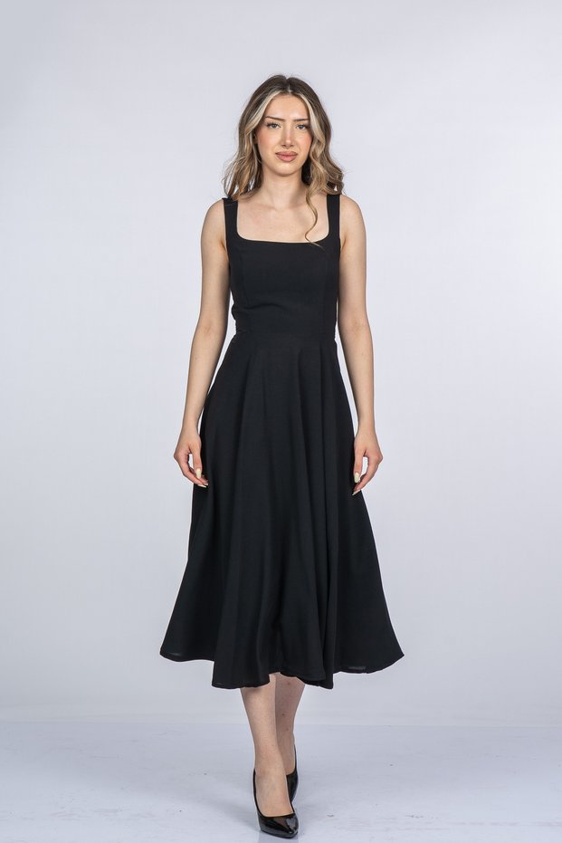 Women's Summer Black Mayra Premium Strappy Square Neck Long Midi Dress Stylish Daily Comfortable 50411