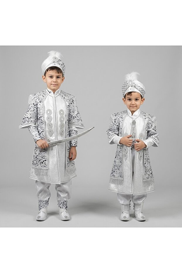 Luxurious Silver Glitter Circumcision Outfit Set - Prince Circumcision Dress with Kaftan