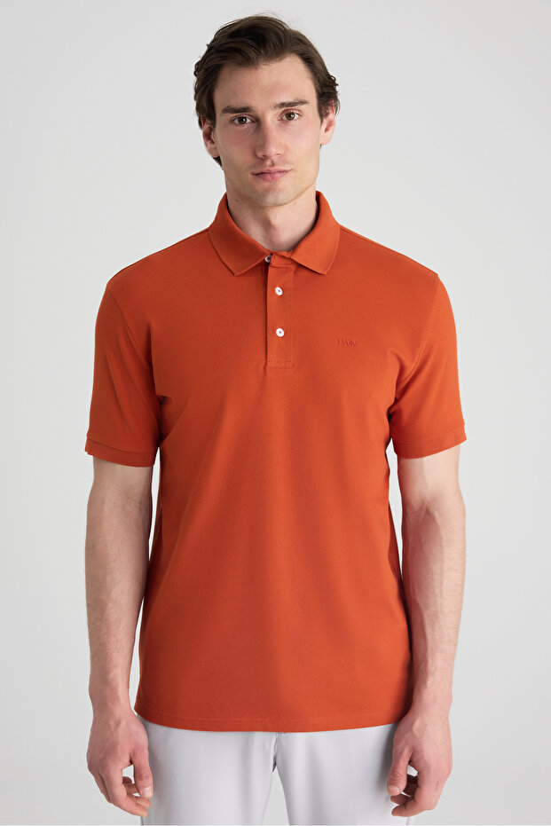 Slim Fit Orange Pique Textured T-Shirt