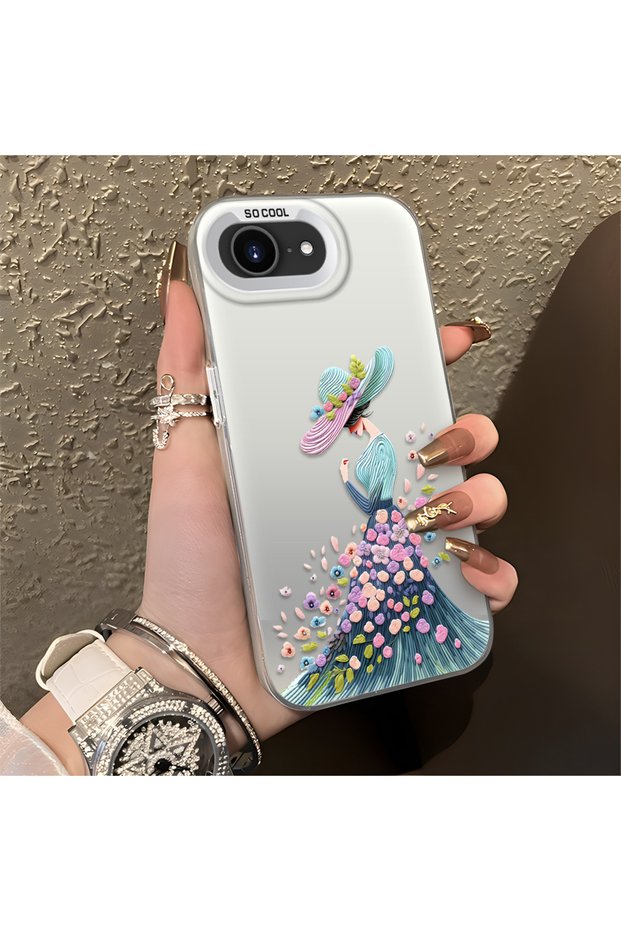 iPhone 16E Compatible Silicone Edge Hard Back Case Couple Phone Case Beautiful Girl Patterned