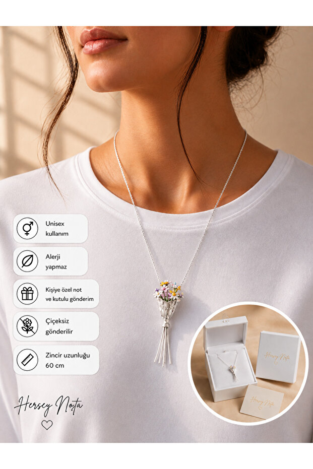 Dried Flower Insertable Bouquet Necklace – Silver Color Unisex Necklace