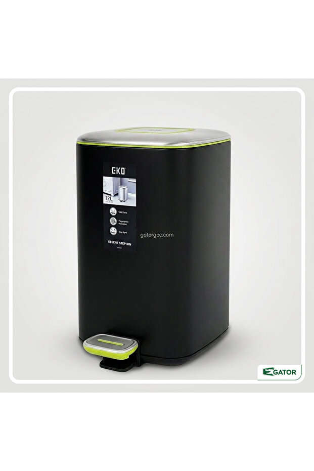 Square Step Trash Bin with Soft Closing Lid Black 12L