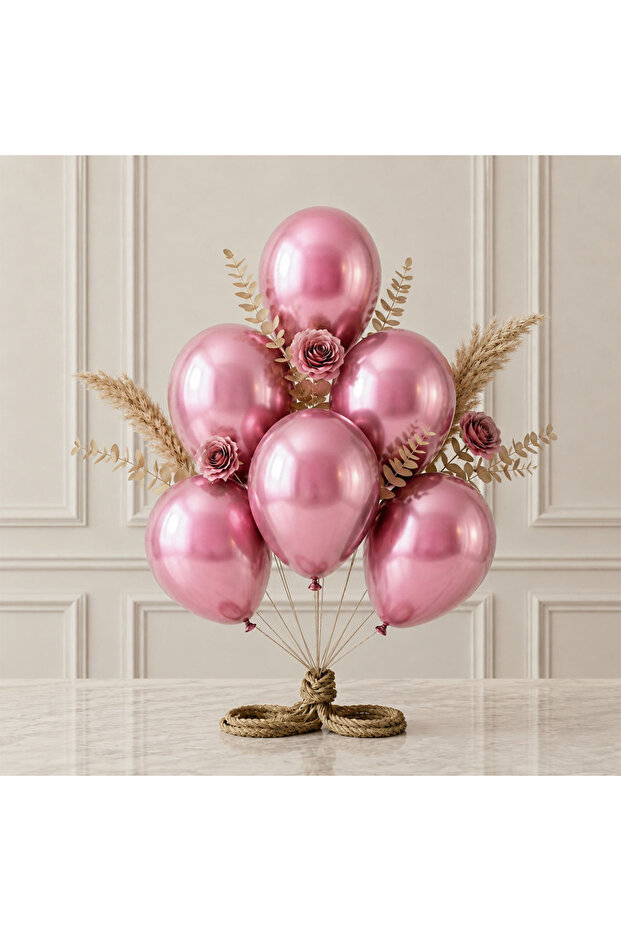 Pink Color Latex Metallic Balloon (30 cm) - 6 Pieces