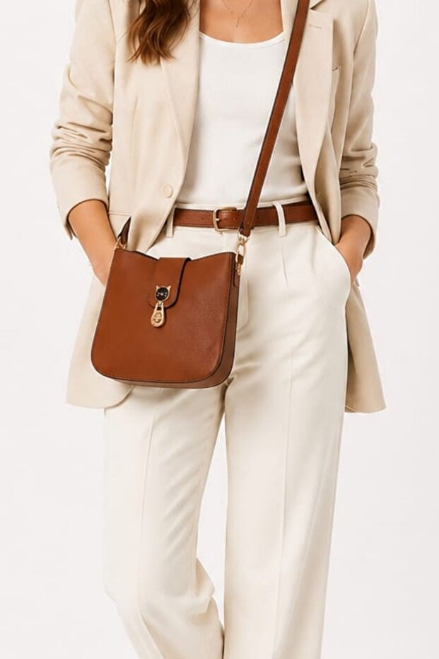 Women's Lock Closure Three Compartment Crossbody Shoulder Bag