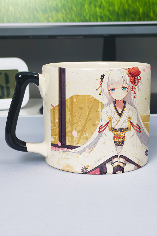 كوب سيراميك فاخر مطبوع من Azur Lane (قطعة واحدة) بمقبض أسود خاص V5D