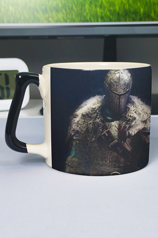 كوب سيراميك فاخر مطبوع عليه Dark Souls (قطعة واحدة) بمقبض أسود خاص V2D