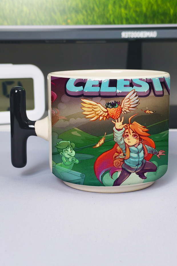 Celeste Printed Ceramic Luxury Mug (1 Piece) T-Shaped Special Black Handle Wave Handle V2T
