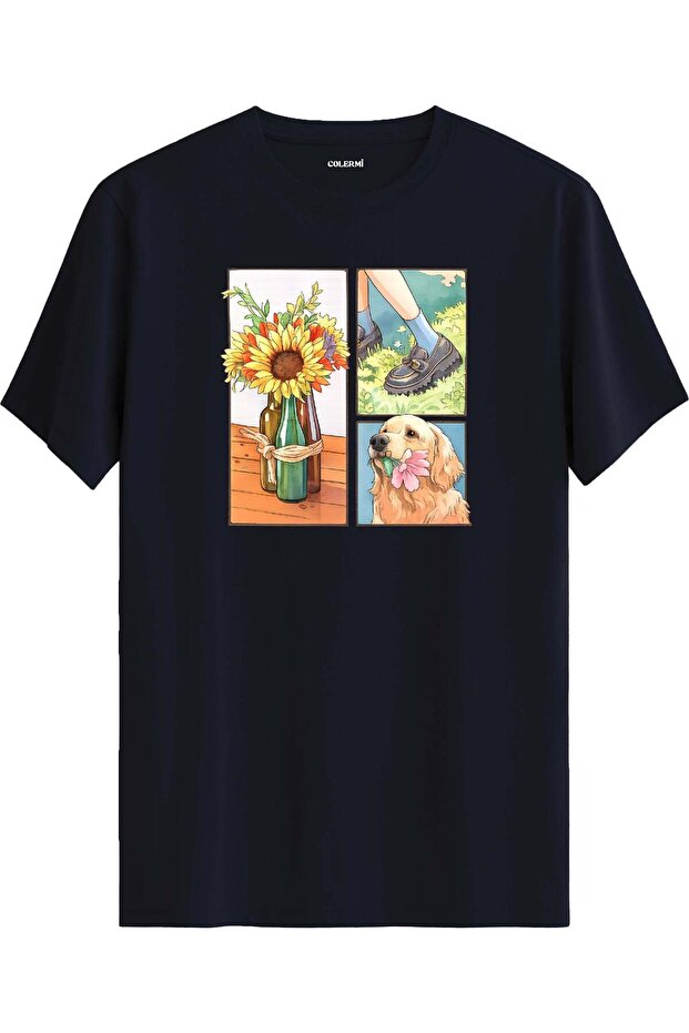Sunflower & Golden Dog Printed T-Shirt