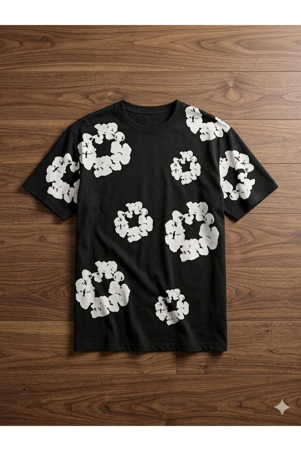 Oversize Unisex T-Shirt - 3D Puff Embossed Printed Floral Pattern