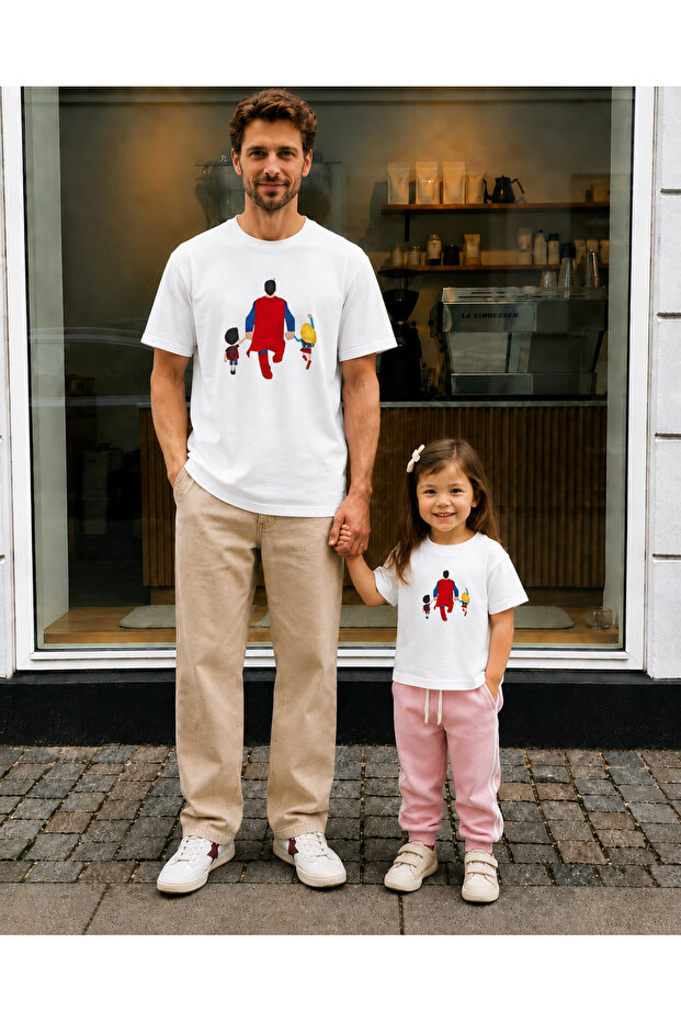 Father's Day Dad Daughter Combination T-Shirt Oversize 100% Cotton Printed T-Shirt (2 Pieces Must Be Ordered for Combination)