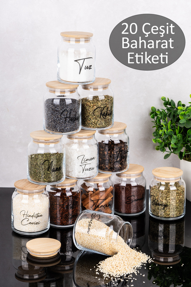 12-Piece Glass Spice Jar Set with Bamboo Lids, Vacuum Lids, Transparent Labeled Spice Jars, Dowry Set