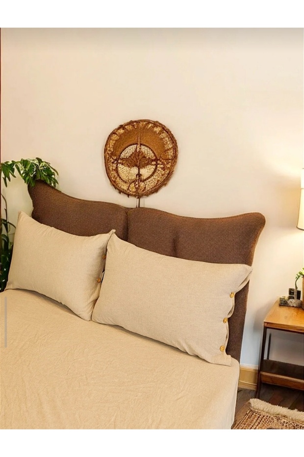 Double Washable Linen Pillowcase with Wooden Buttons and Elastic Sheet Set